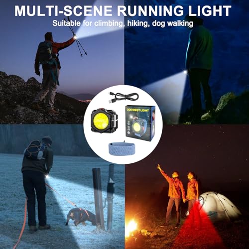 Rechargeable Running Flashlight, 500LM Super Bright COB Running Light, 10/4 Lighting Modes, Magnetic Back Clip & Wrist Wearable, 90°/120° Adjustable, IP54/IPX5 Waterproof, for Runners, Camping,