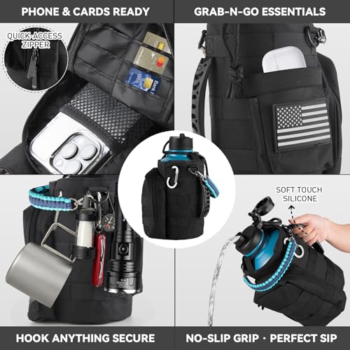 KXIAOCHEN Insulated Water Bottle with Strap, 48-Hour Cold, 2 Lids - color: Dark Night-B, size: 64 Ounces