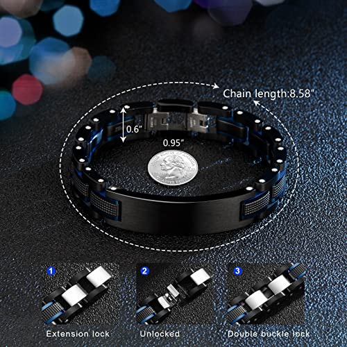 Black Blue Free Custom Engraved Emergency Medical Alarm ID Men's Bracelet
