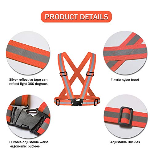 Safety Vest with 5 Pack,Reflective Belts Provides High Visibility for Men and Women,Ultralight and Comfy for Walking - color: Orange