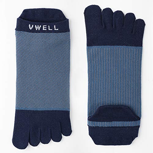 VWELL Cotton Toe Socks Five Finger Socks No Show Crew Athletic Running Socks 4 Pairs,Size 7-11 - color: Blue