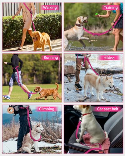 Hands Free Dog Leash, Multifunctional Crossbody Dog Leash - color: RoseRed, size: Large-5.9-9.5ft