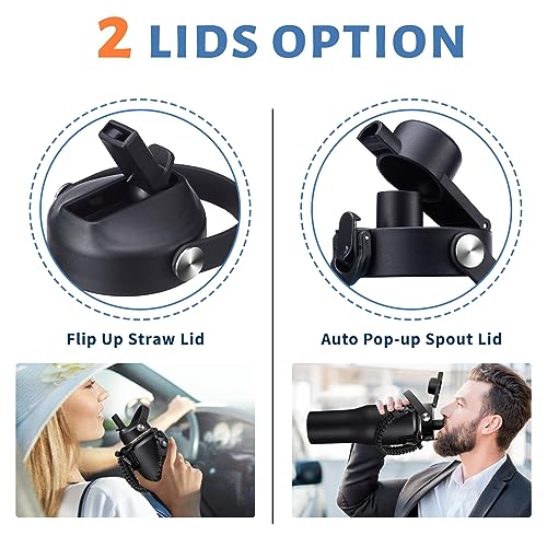 32 oz Insulated Water Bottle Fits Car Cup Holder with Straw Lid & Auto Lid - color: Onyx Black, size: 32 Ounces