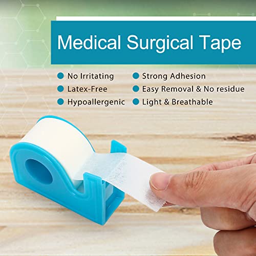 LotFancy Paper Medical Tape, 12 Rolls 1inch x 10Yards, Surgical Tape for Wound Dressing Care, Latex-Free & Hypoallergenic Soft First Aid Tape, 2 Dispensers Included - size: 1 Inch x 10 Yard (12 Pack + 2 Dispensers)