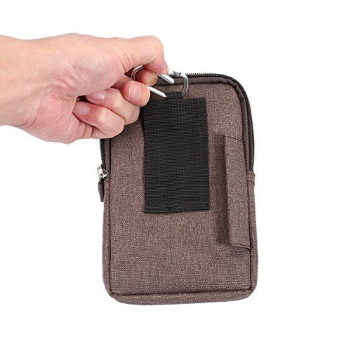 Small Cell Phone Holster with Belt Loop, Men Mobile Phone Belt Clip Pouch, Men's Bag Zippered Phone Belt Holder Phone Case with Clip Bumbag Protector Waist Pouch Wallet with Carabiner Hook Belt Loop - color: Brown
