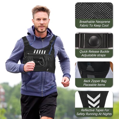 Chest Rig Running Vest for Men - Lightweight & Comfortable Tactical Vest with Quick Access Holster Gift, Water-Resistant & Breathable Design for Running, Hiking, and Outdoor Activities