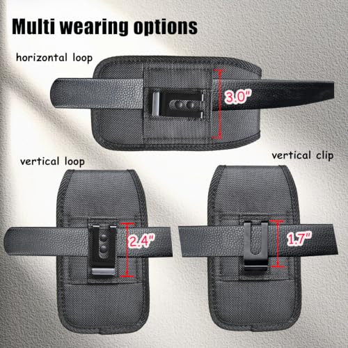 Heavy Duty Phone Holster for Men, Belt Clip Tactical Phone Holder, Nylon Cell Phone Pouch with Buckle and Hook/Loop Closure, Universal Fit for iPhone 17 16 15 14 Pro Max Plus, Galaxy S26 S25 Ultra - color: Black-Vertical
