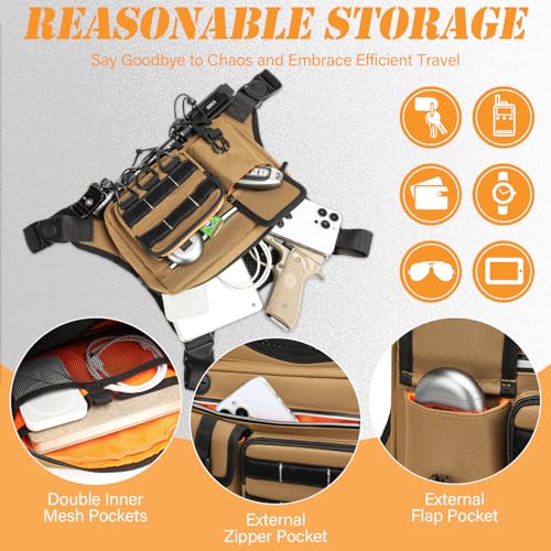 HAMBOLY Chest Bag for Men and Women, Tactical Running Chest Pack with Pistol Holster - color: Black and Brown