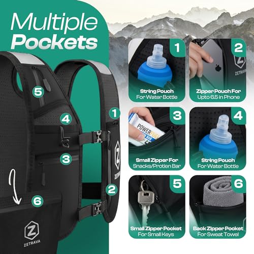 Women’s Running Hydration Vest with 6 Pockets,2x500ml Soft Flasks,Reflective Running Vest,Adjustable Bounce-Free Fit,Waterproof Phone Pocket,Running Backpack for Marathon,Trail Running,Hiking &Cycling
