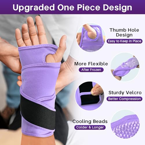 Wrist Ice Pack Wrap for Carpal Tunnel, Gel Ice Packs for Injuries Reusable - color: Purple