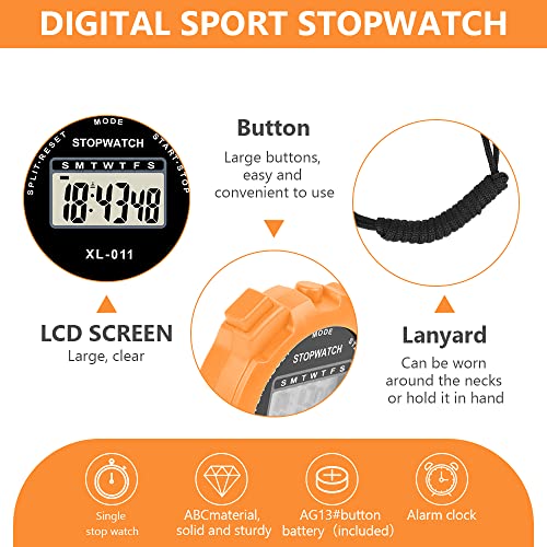 Vicloon Digital Simple Stopwatch - Large Display, Single Lap Split, 12/24 Hour Clock Alarm Date for Coaches, Kids' Training, Swimming, Running (Orange) - color: Orange