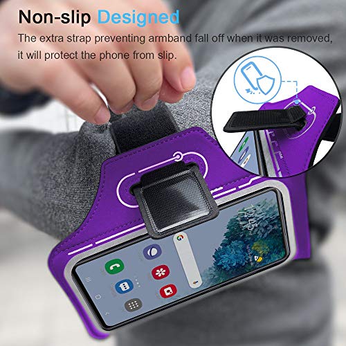 Armband for Samsung Galaxy S26 S25 S24 S23 S22 Ultra/Plus/FE, Gym Running Workouts Arm Band with Earbuds Holder (Purple) - color: Purple