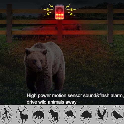 Solar Motion Detector Alarm Light,WONFAST 130db Sound Warning Security Strobe Siren Light,Gunshot Dog Barking Sound & Recording 20s Custom Message for Farm Villa Barn Yard Chicken Coop (1PCS) - size: 1PCS