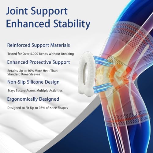 Knee Brace with Adjustable Straps for Knee Pain Relief, Compression Knee Support with Patella Pad for Meniscus Tear, ACL & Joint Stability, Breathable Knee Brace for Running, Gym, Workout & Sports (M/L/XL)