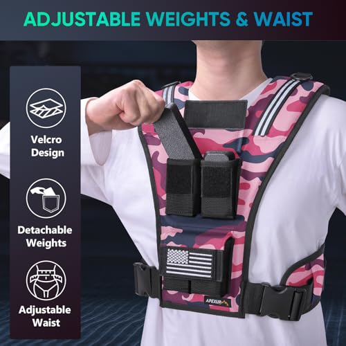 APEXUP Weighted Vest Men, Adjustable Weight Vest for Running - color: Pink Camo, size: With Weights-20lbs