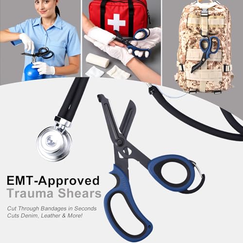 MEUUT Trauma Shears with Carabiner 7.5 Inch 2-Pack Medical Scissors - color: Navy/Black+navy/Black