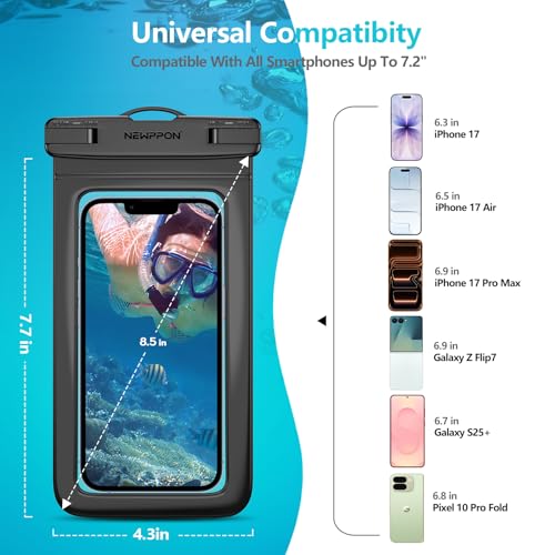 6 Pack 8.5“ Waterproof Cell Phone Pouch - Underwater Dry Bag Case Lanyard - Water Proof Clear Holder Protector for iPhone 17 16 15 Pro Max Plus Samsung Galaxy S25 S24 Ultra Note for Beach Swimming - color: 6 Pack Magenta
