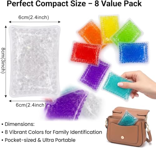 Small Ice Packs, Boo Boo Ice Packs for Injuries Reusable Hot Cold Packs Bulk Cold Compress for Pain Relief, Various Color, 8 Pack (8 Pack(3×2.4inch))