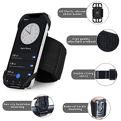 3in1 Running Sports Armband+Wristband+Bicycle Phone Holder,360° Rotation & Detachable Compatible with 4.5-7" Cellphone for iPhone 17/16/15/Pro/ProMax/14/13/mini/Pro Max/XS/XR - color: Black