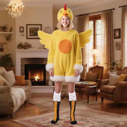 Junely Compression Socks for Women Knee High Stockings Funny Cute - color: Chicken Leg