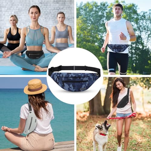 MAXTOP Large Fanny Pack Cross Body Bag Camo Belt Bag with Headphone Jack - color: Camo Gray Blue, size: Large