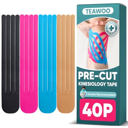 TEAWOO PreCut Kinesiology Tape for Knees, Knee Tape for Knee Pain Relief - color: Black, Beige & Blue, Pink
