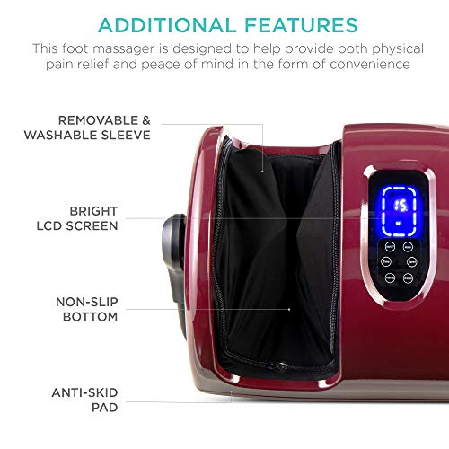 Best Choice Products Shiatsu Foot Massager with Heat for Plantar Fasciitis & Neuropathy, Kneading Foot & Calf Massager with Remote, 360° Adjustable Handle, Rolling & Compression Massage - Red - color: Red