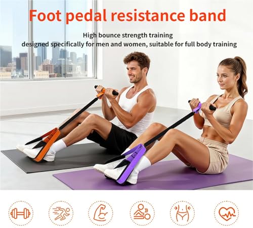 Multifunction Pedal Resistance Band with Handle,Tube/Petal/Foot/Full Body Resistance Bands with Handles,Multifunctional Foot Pedal Resistance Band,Leg Raise Straps. - color: Purple 55lbs