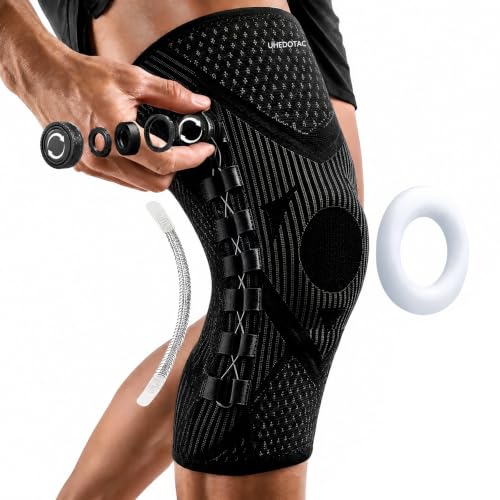 Knee Brace with Dial Adjustment, Adjustable Compression Knee Support with Patella Gel Pad & Side Stabilizers, Running Knee Brace Joint Pain Relief Brace for Workout, Arthritis, Meniscus Support, Complete Joint Support Kit Includes Wrist Wrap (L,Left) - si