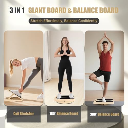 3-in-1 Slant Board & 180°/360° Balance Board, 460 LBS Capacity Calf Stretch