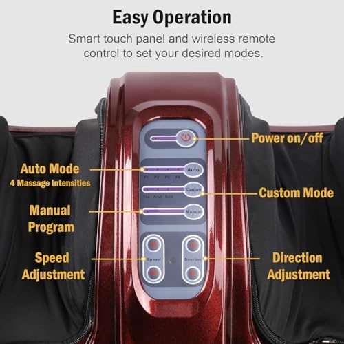 H&B Luxuries Shiatsu Foot Massager Machine with Remote Controller, Kneading and Rolling Home Massagers for Feet, Ankle, Calf, Leg, Ideally for Men, Women, Father, Mom Parents and The Elderly, Red - color: Classic Red