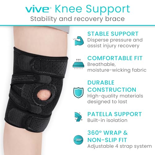 Vive Knee Brace for Meniscus Tear - ACL & Patella Support for Men, Women - color: Black