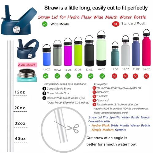 KMN Wide Mouth Straw Lid with Flip Top, Replacement Cap with Straw for Hydro Flask 18 32 40 oz Wide Mouth Water Bottle & 12 16 20 oz Coffee Flask, BPA-Free Leakproof Sports Lid (Indigo Blue) - color: Indigo Blue