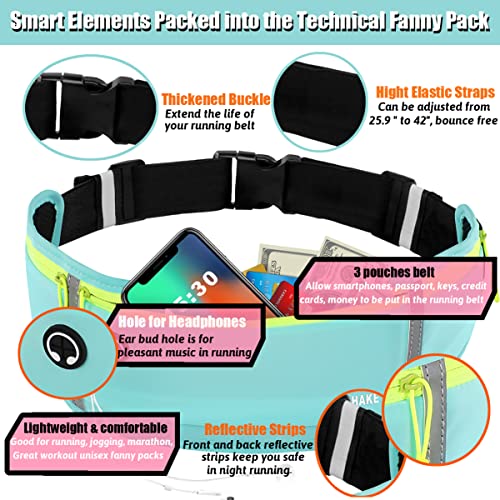 USHAKE Slim Running Belt, Bounce Free Fanny Pack Phone Holder - color: Mint blue