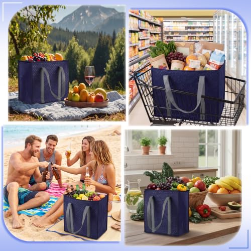 10 Pack Large 18L Insulated Grocery Bag Bulk Zippered, Dark Blue - color: Dark Blue