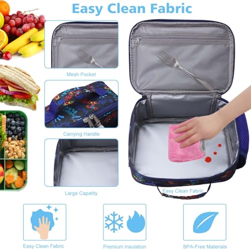 RHCPFOVR Kids Lunch Bag - Insulated Lunch Box for Boys Girls,Washable Lunch Bag and Reusable Toddler Leak-proof Lunchbox for School and Daycare - color: Dark Blue Games