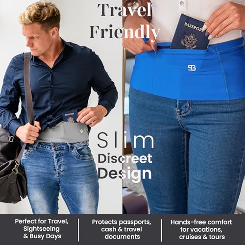 StashBandz Running Belt, Money Belt, 4-Pocket Phone Holder with Zipper - color: Black, size: Medium