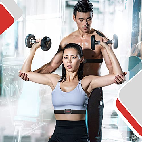 FITCENT Rechargeable Heart Rate Monitor Chest Strap 5.3 kHz/Bluetooth 5.0/ANT+, Heart Rate Sensor for Peloton Strava Zwift DDP Yoga