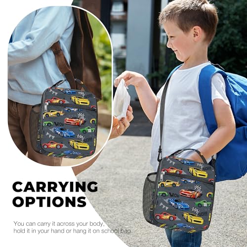 Clastyle Car Insulated Kid Lunch Bag for Boy Lunch Box, Red Race Truck - color: Red Race Car