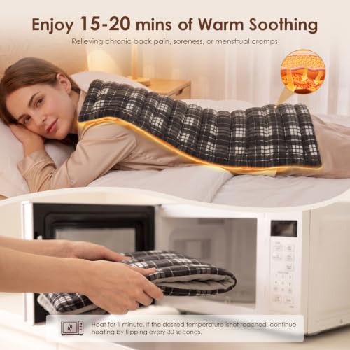 Extra Large Microwave Heating Pad for Back, 24.4 X 14.17 Tartan Grey - color: Heat Pad07 -Tartan Grey