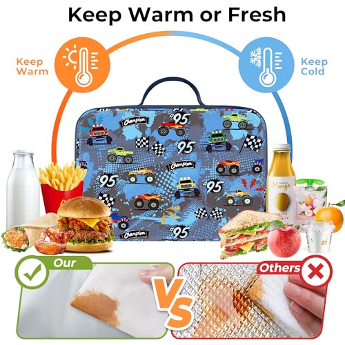 Clastyle Car Insulated Kid Lunch Bag for Boy Lunch Box, Blue Racing Flag - color: Race Car