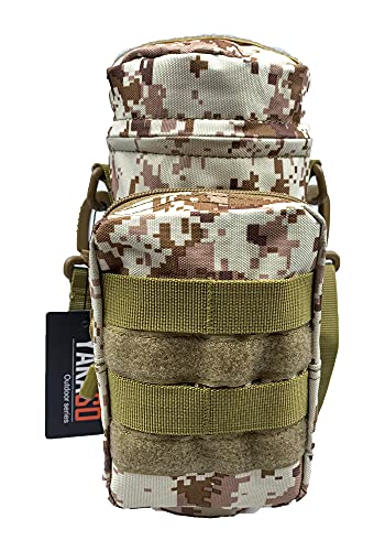 Tactical Molle Water Bottle Holder Pouch Hydration Carrier Bag Tactical EDC Water Bottle Carrier with Detachable Shoulder Strap for Hiking Camping Outdoor Sport Travel - color: Desert Digital