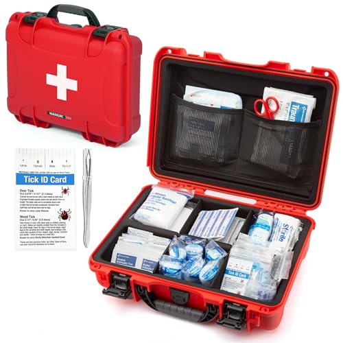 NANUK 910 Waterproof First Aid Kit 146pcs – Durable, Pre-Stocked First Aid Emergency Kit with Bandages, Tick Removal Tool, and More – Dustproof, Impact-Resistant, Floats (14.3" x 11.1" x 4.7") – Red - size: 910 First Aid Kit – 145 Pcs
