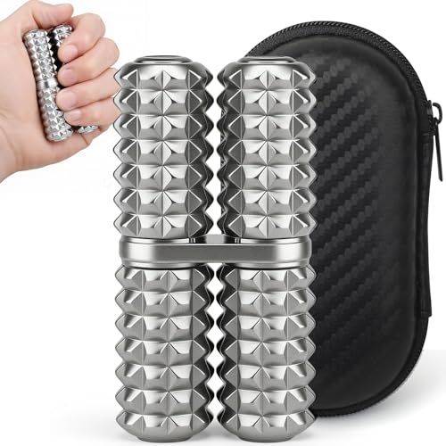 Handheld Fidget Toy, Metal Hand Roller Thumb-Press Massage Style Pain for Adult Relieve Stress Anxiety Tension, Office Travel Classroom, Novelty Gifts for Friends - Sliver