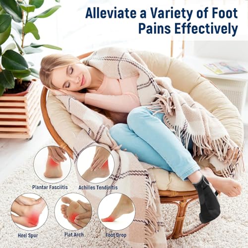 Adjustable Night Splint for Foot Drop & Plantar Fasciitis Relief, Soft Breathable Ankle Brace Support with Massage Ball for Achilles Tendonitis, Heel Spur, Flat Arch - size: Small