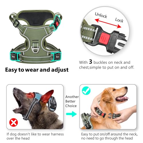 HEELE Dog Harness, Soft Padded, Front Clip Vest with Control Handle Green S - color: Lock Green, size: S (Pack of 1)