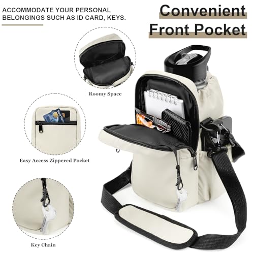 Water Bottle Holder with Strap, 32/40oz Insulation Water Bottle Carrier Bag with Phone Pocket, Water Bottle Sling Bag Crossbody Water Bottle Holder for Hiking Walking - color: Cream