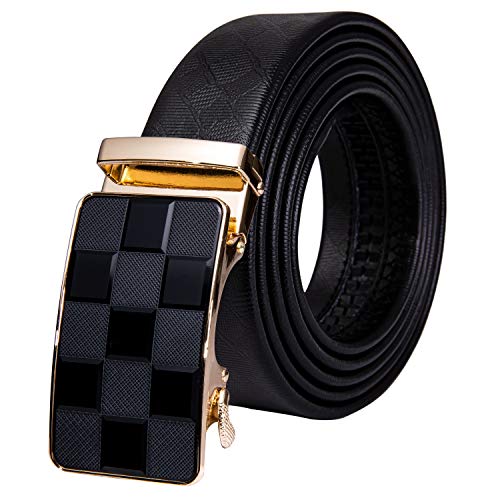 Dubulle Ratchet Belt for Men Leather Adjustable Designer Fashion Buckle - color: A-blackplaid Belt, size: Adjustable Fit 22" to 38" Waist