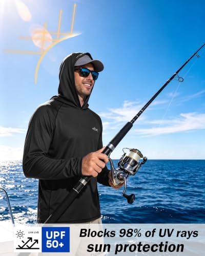 Men's UPF 50+ Fishing Hoodie Sun Shirt, Quick Dry Long Sleeve - color: Carbon Black, size: Small