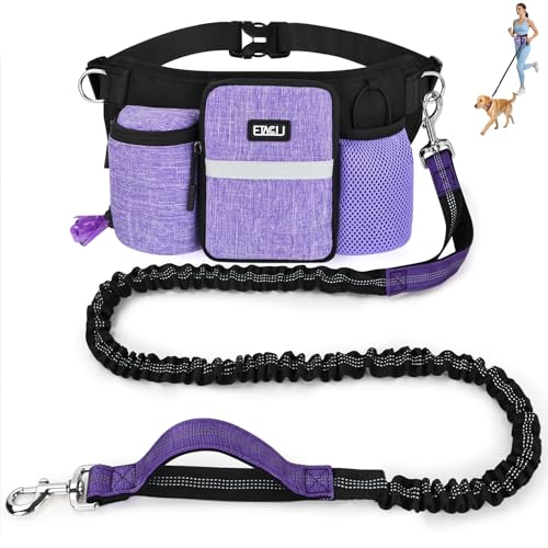 ETACCU Heavy Duty Hands Free Dog Leash with Zipper Pouch Waist Belt for Large Medium Dogs for Running, Walking, Jogging and Hiking, Dual Padded Handles and Durable Bungee (1 Dog Purple) - color: 1 Dog Purple